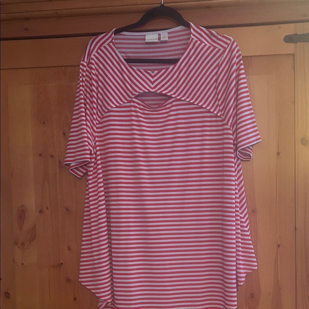 Chico's Pink & White Striped Short Sleeve Nursing Top